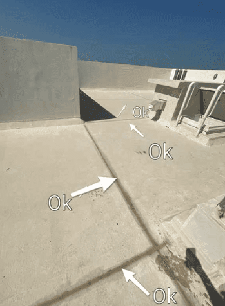 Roof surface with arrows showing the water falls that were checked